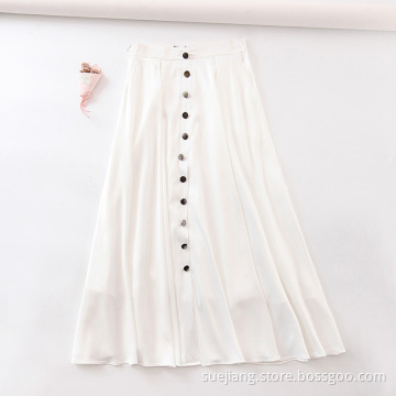 Womens Single Breasted Chiffon White A-line Decorative Skirt